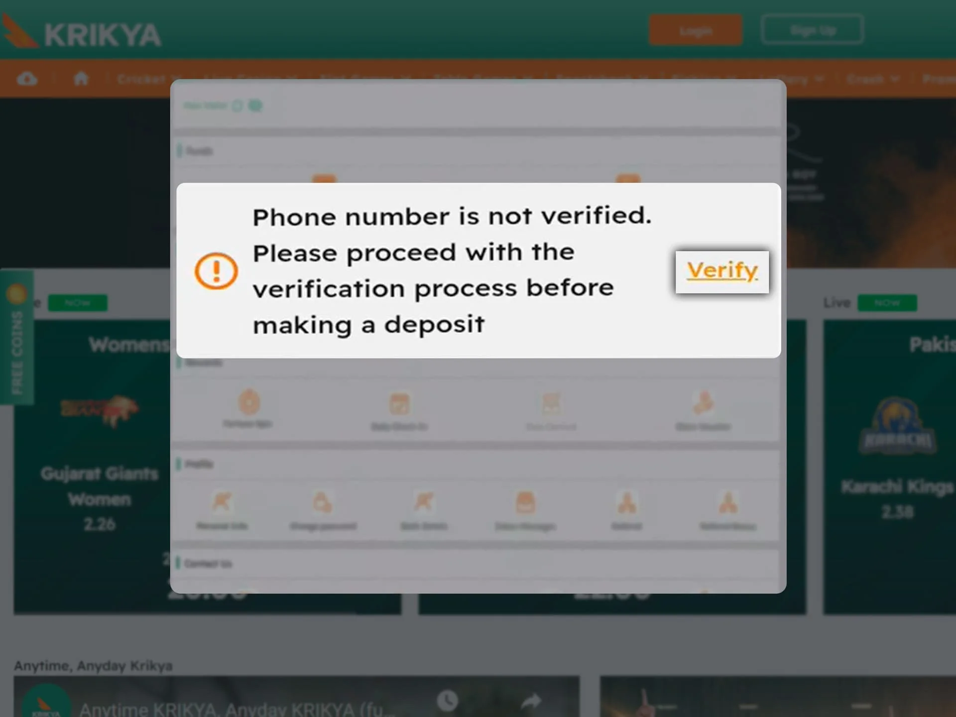 Go through the process of verifying your Krikya account.