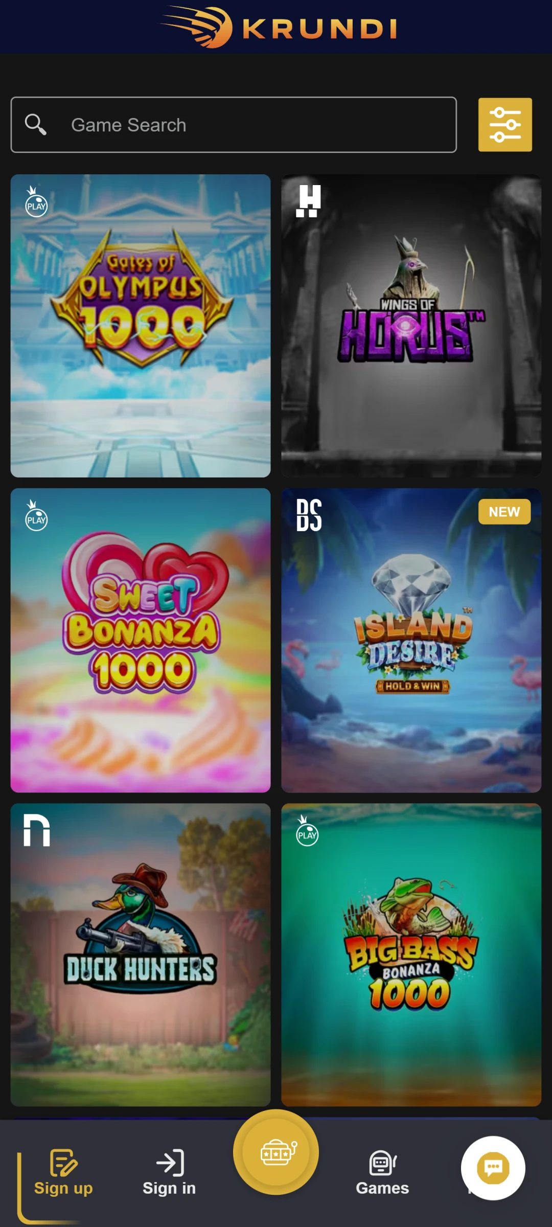 Krundi Casino on Mobile Device.