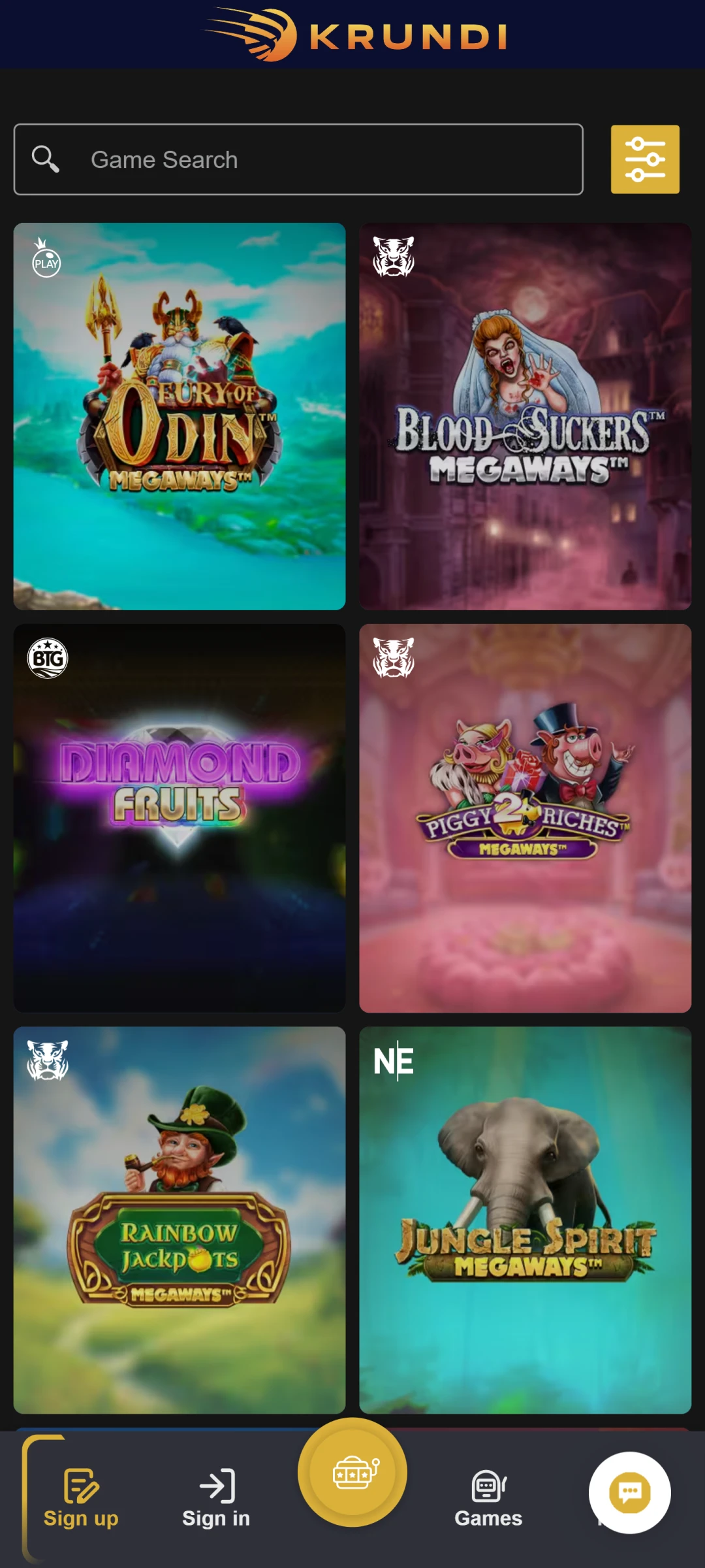 Krundi Casino on Mobile Device.