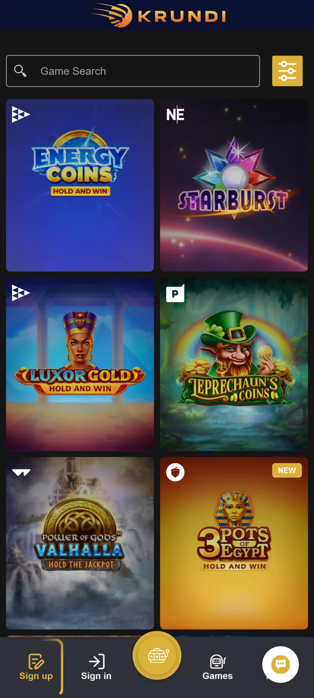 Krundi Casino on Mobile Device.