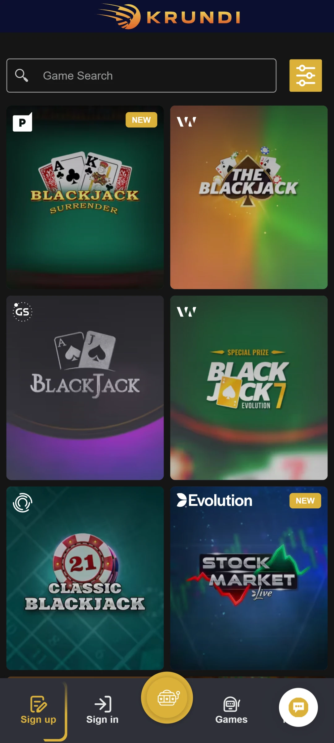 Krundi Casino on Mobile Device.