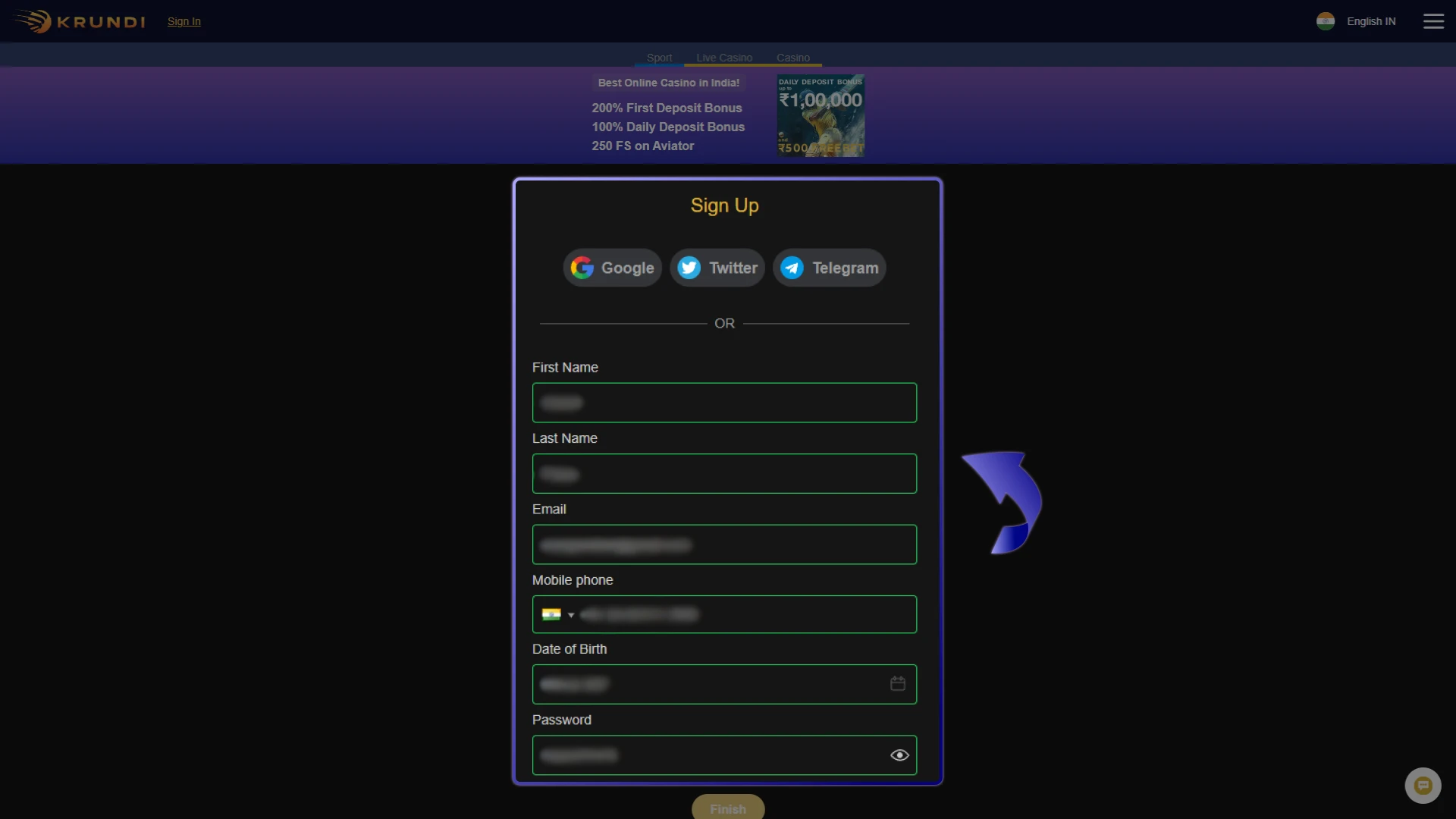 Fill Out the Registration Form on Krundi website.