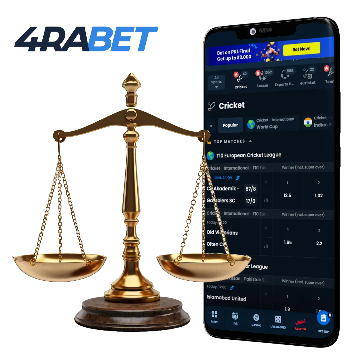 4rabet app has an exclusive design for legal betting on cricket.