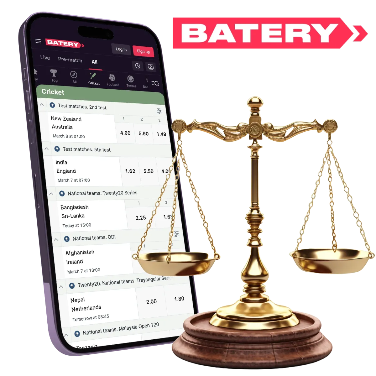 Download Batery app and enjoy legal betting on cricket.