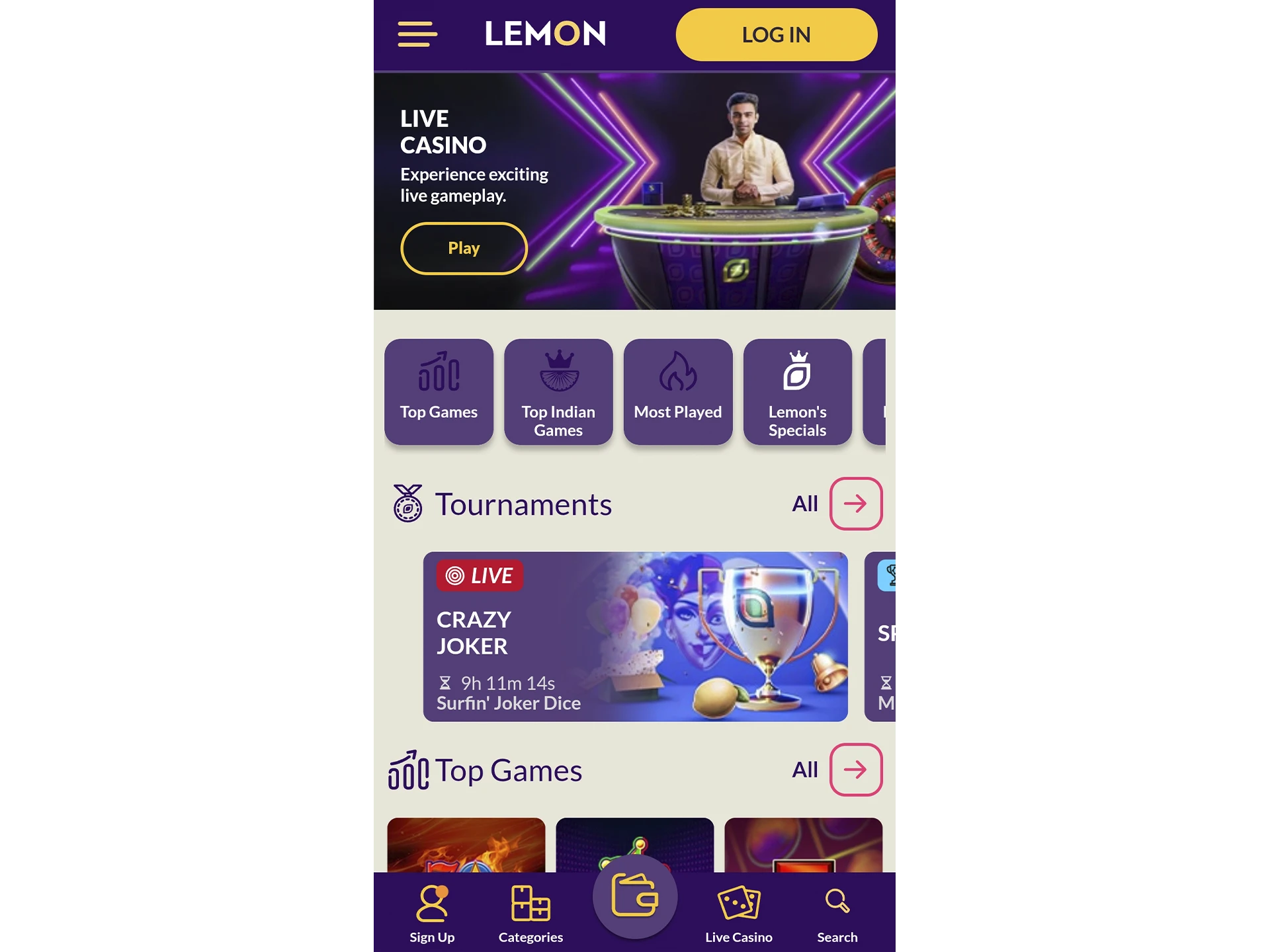 Open the Lemon Casino site on your mobile device.