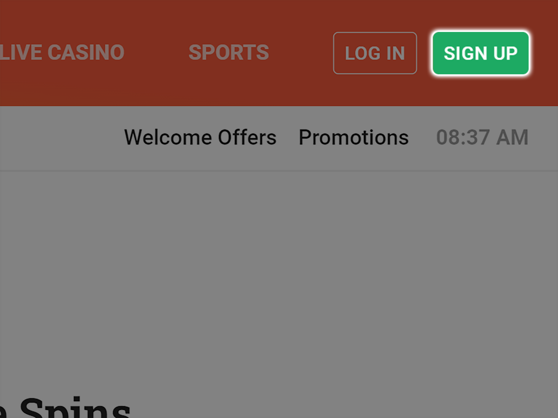To start registering at Leovegas, click on the sign up button.