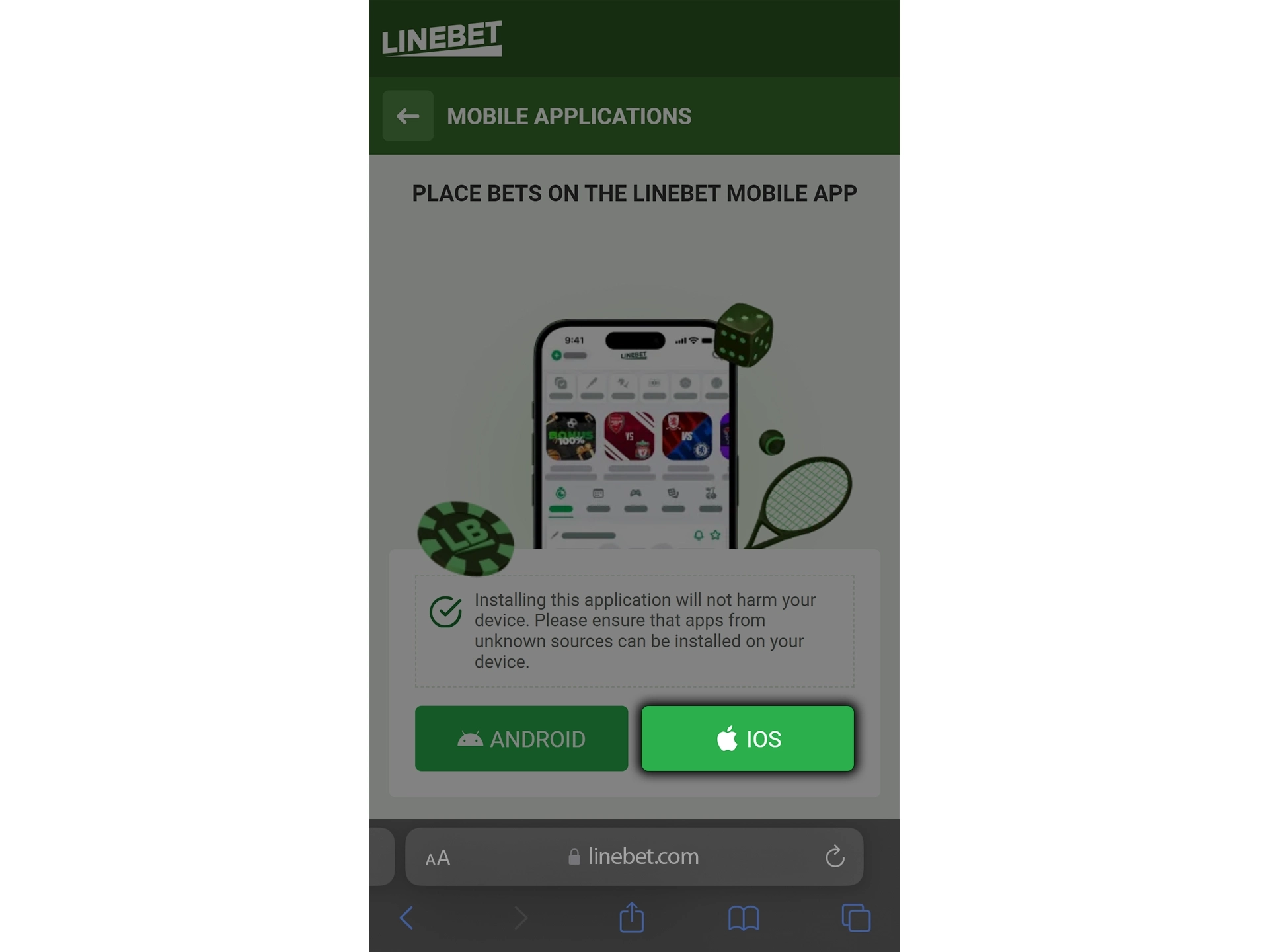 Click on the download button for the Linebet app and wait for the installation to complete.