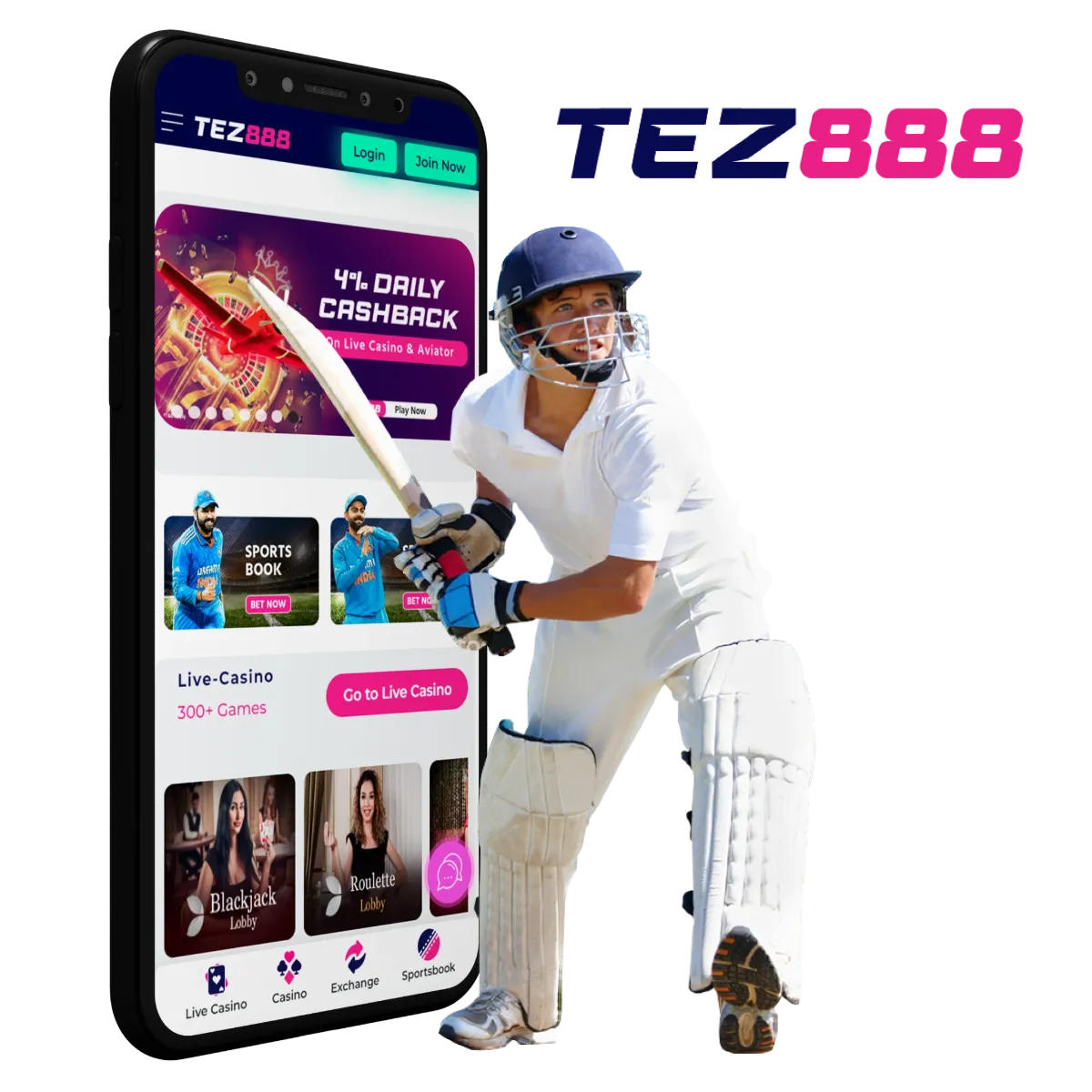 Tez888 mobile app offers unique opportunities to register live cricket bets every day.