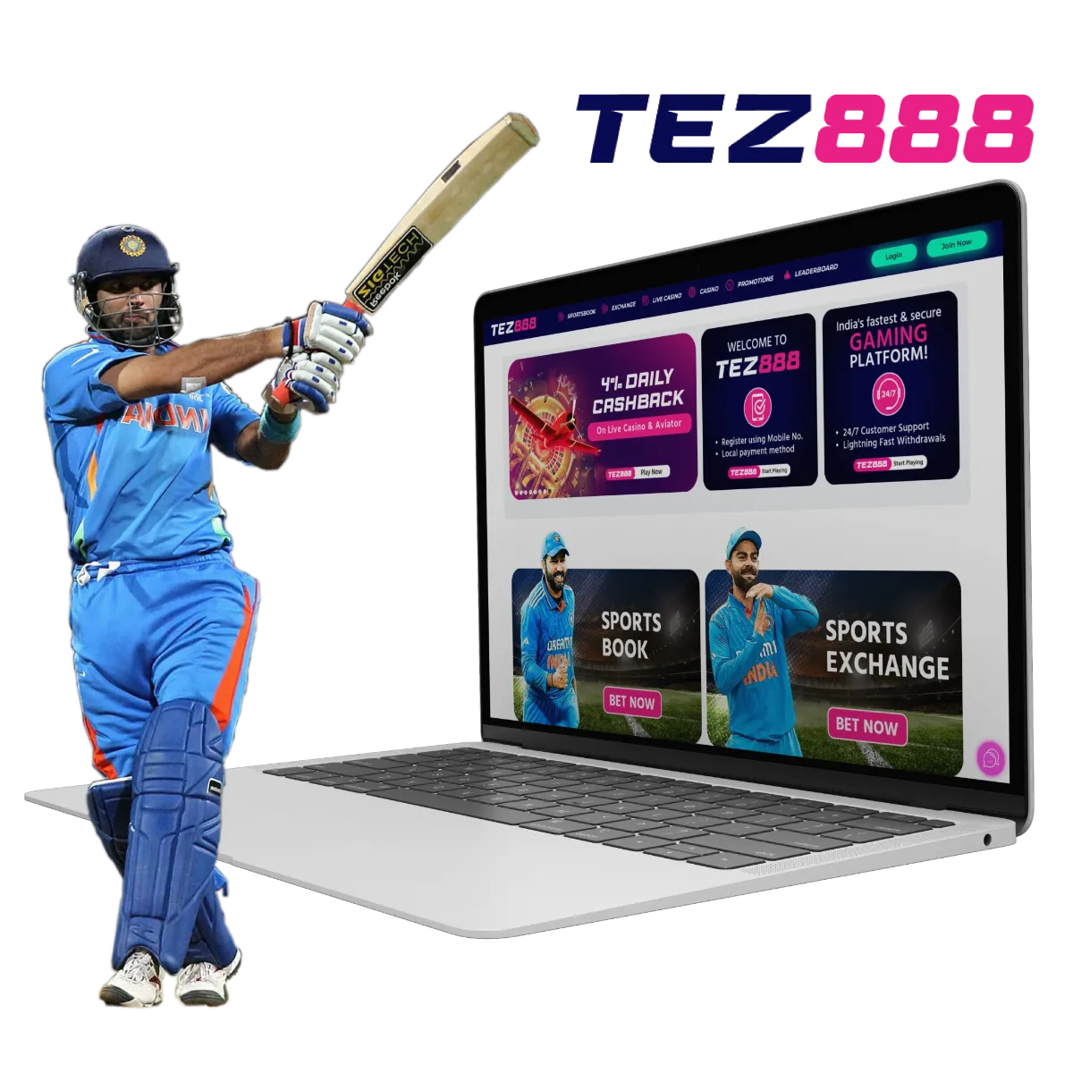 Tez888 is the only true choice of Indian players for live cricket betting.