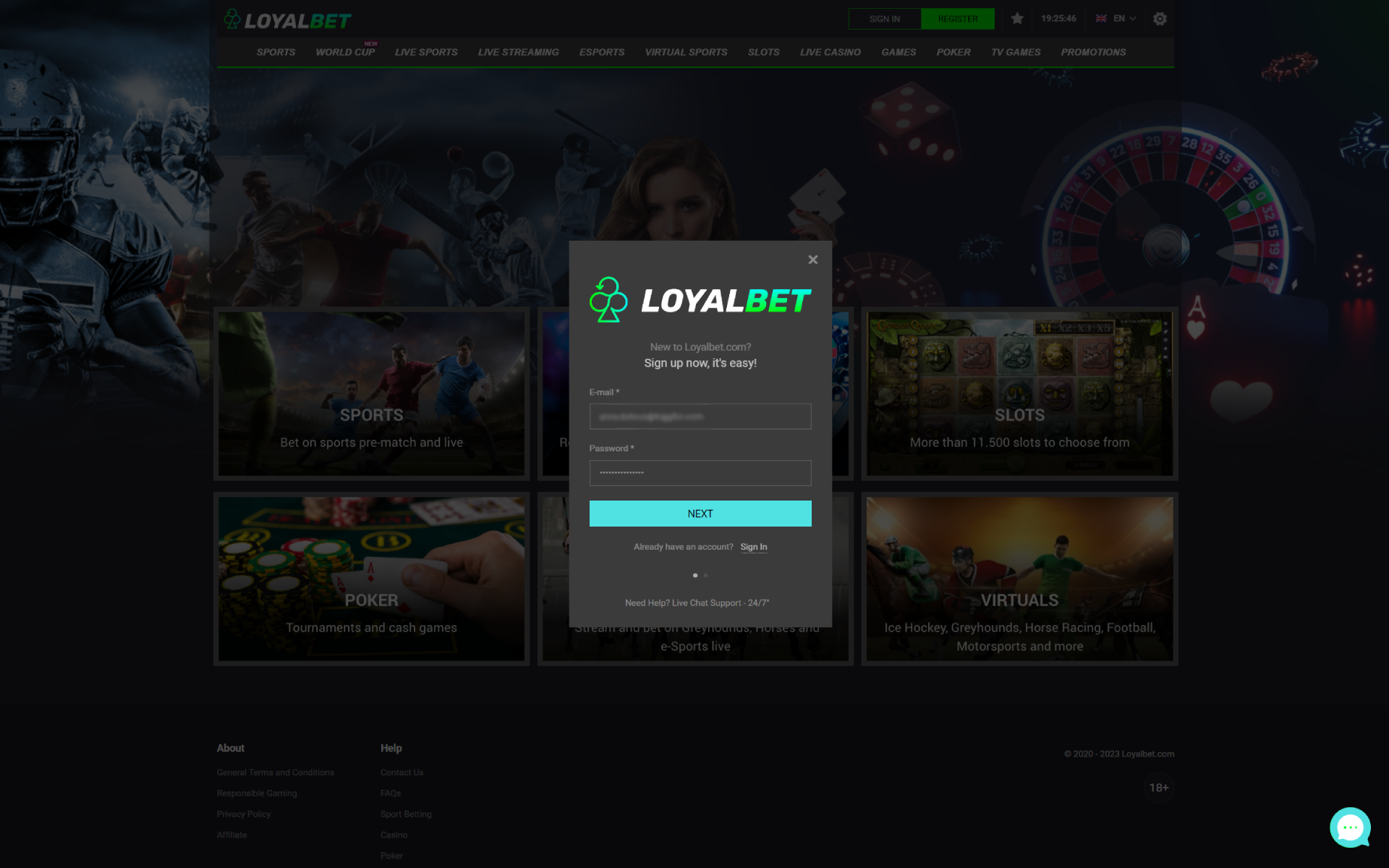 Start the registration process at Loyalbet.