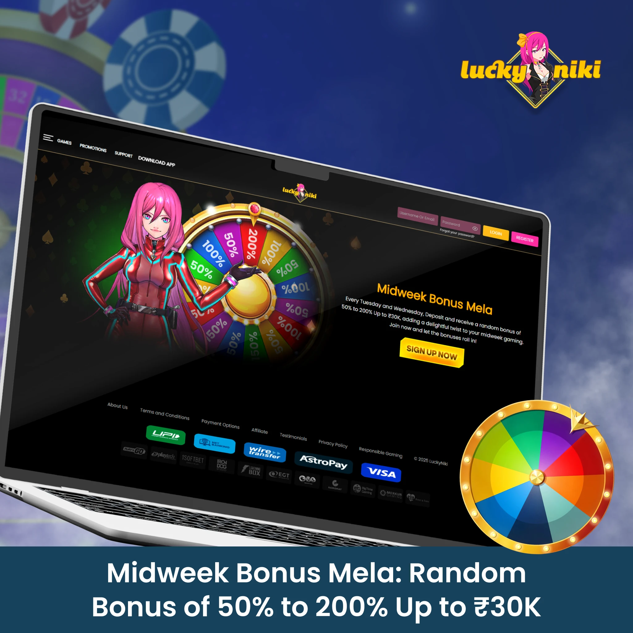 Midweek Bonus Mela: Random Bonus of 50% to 200% Up to ₹30K.