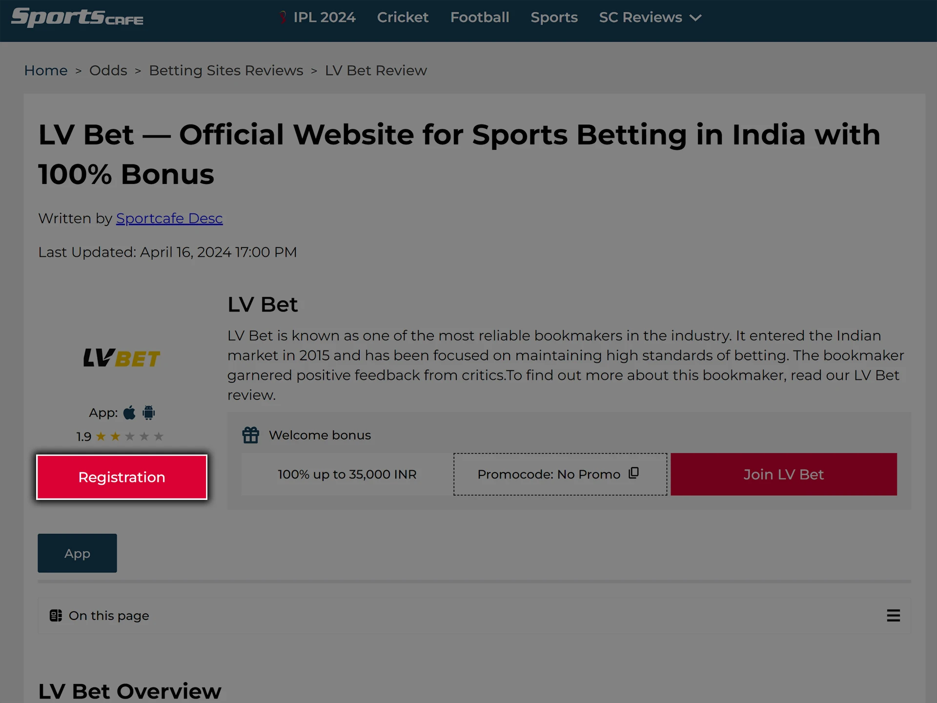 Use the link to open the LV Bet website.