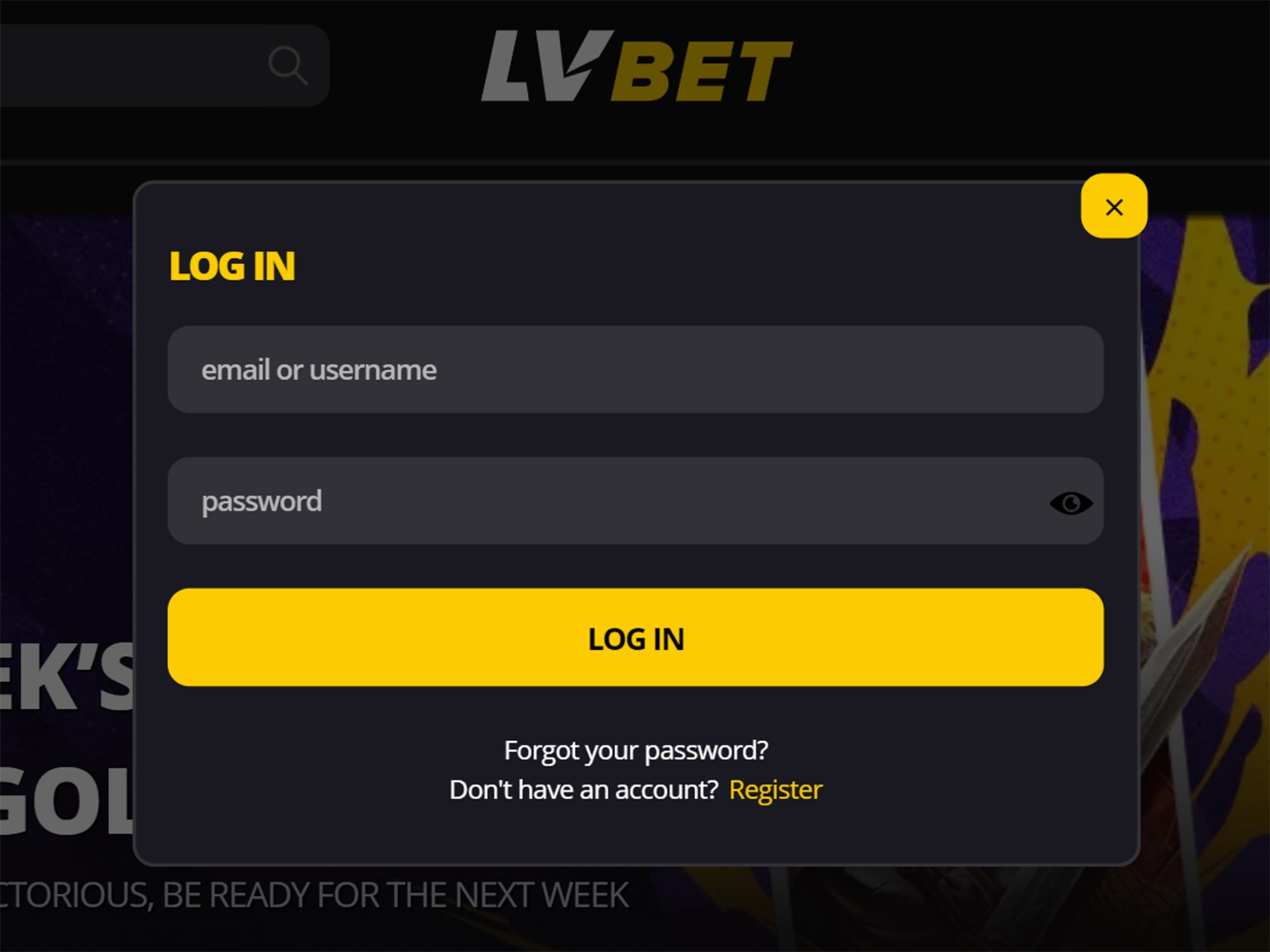 Log in to your LV Bet account and start playing.