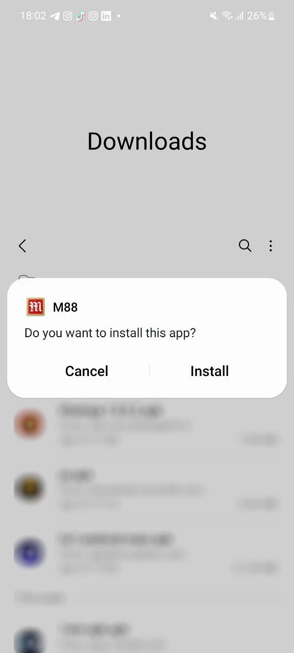 Complete the installation of the M88 app.