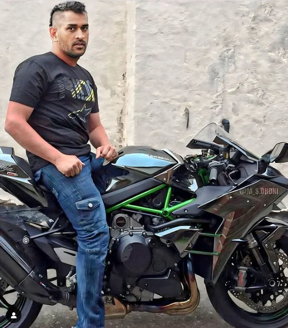 Mahendra Singh Dhoni with his Kawasaki Ninja H20.