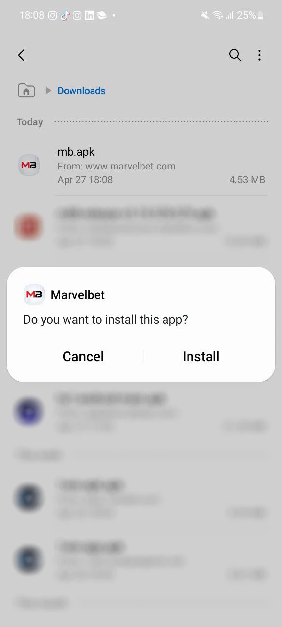 Complete the installation of the MarvelBet app.