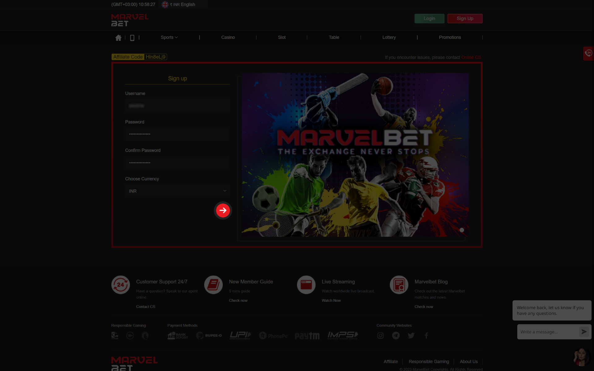 Check the correctness of the data and go on to Marvelbet.