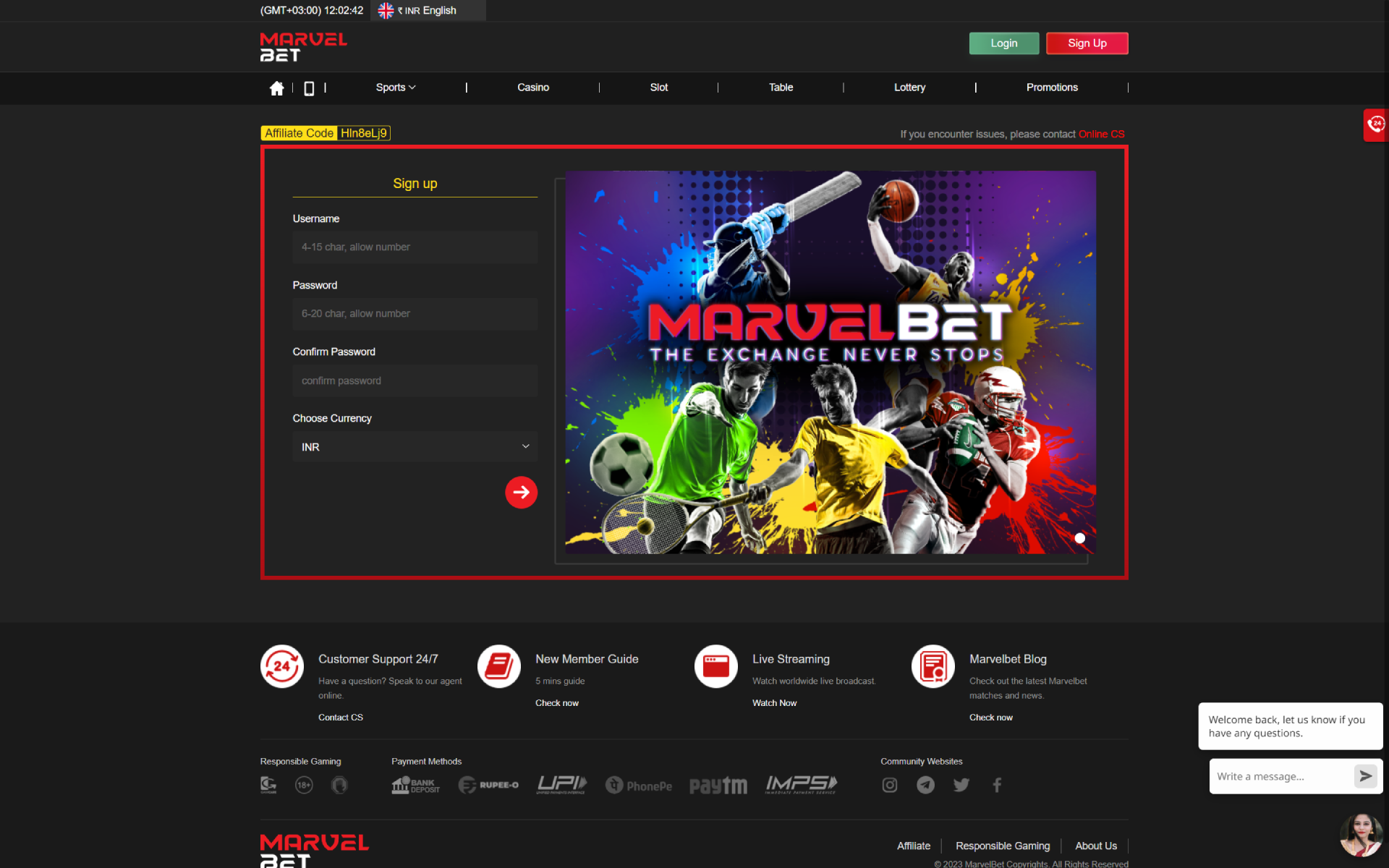 Open the Marvelbet signup form.