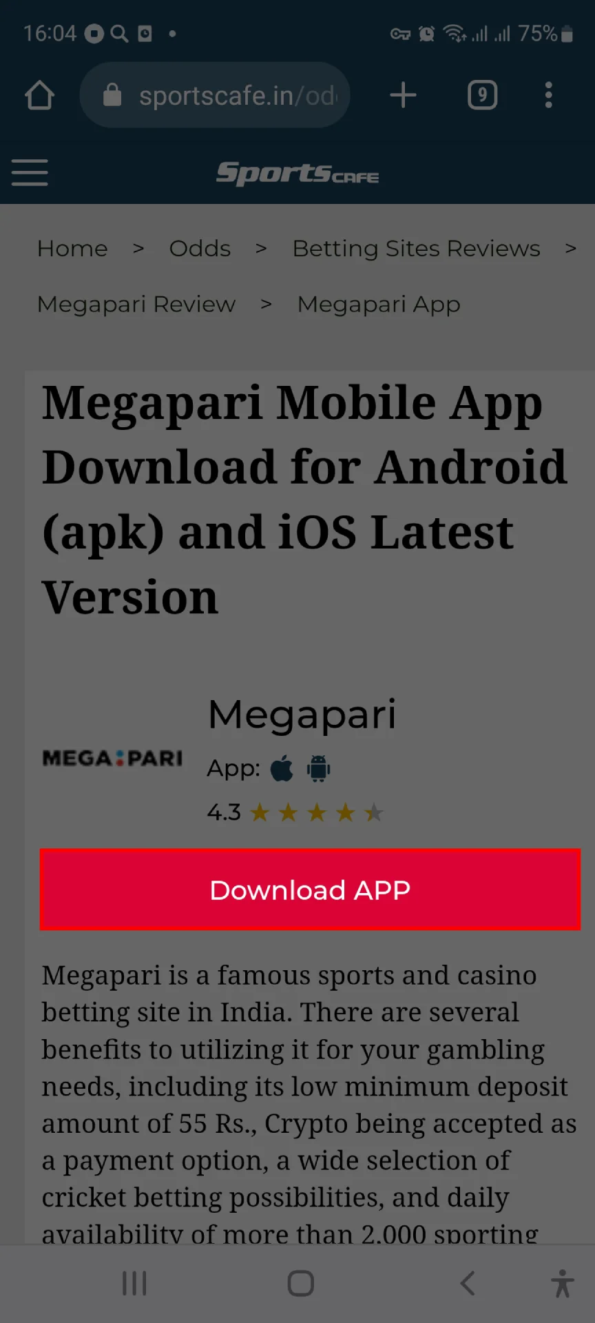 Visit the Megapari site to download the app.