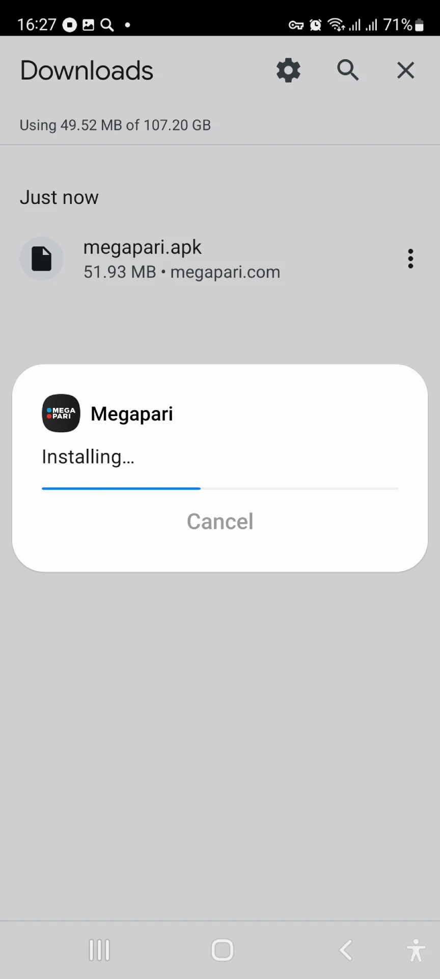Confirm downloading the Megapari app.