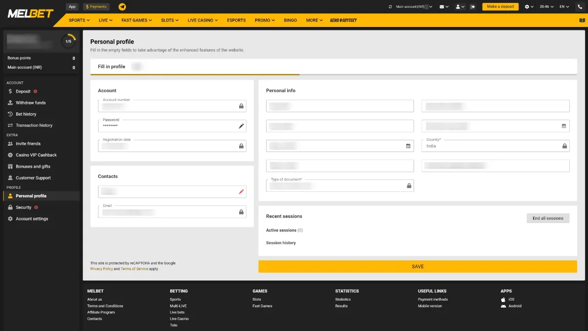 Go through the vcrification process and fill in the data in your Melbet account.