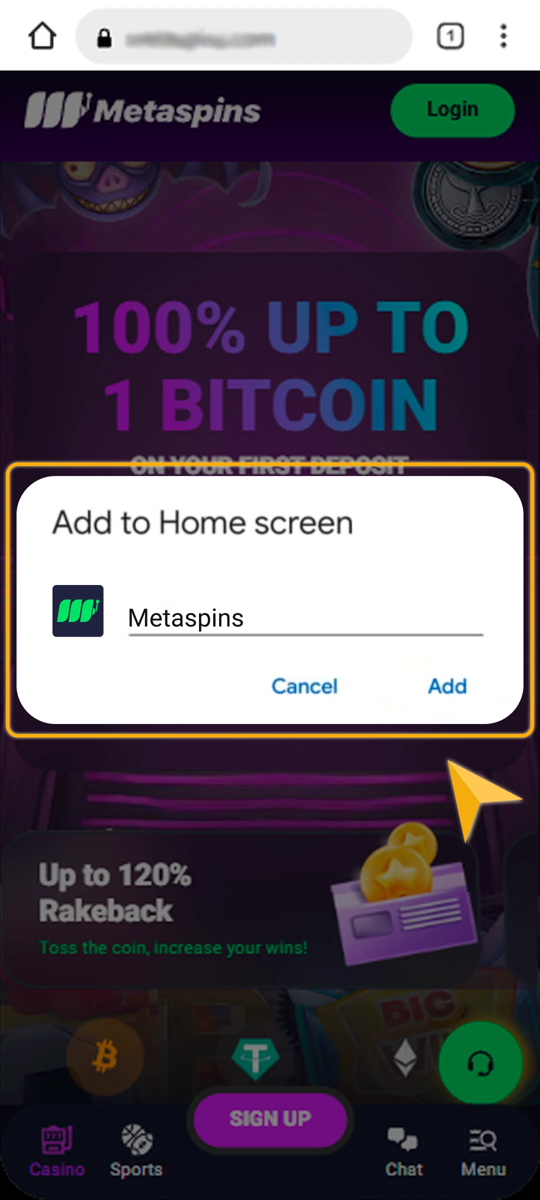 Enter a name for the Metaspins apk and click "Add".