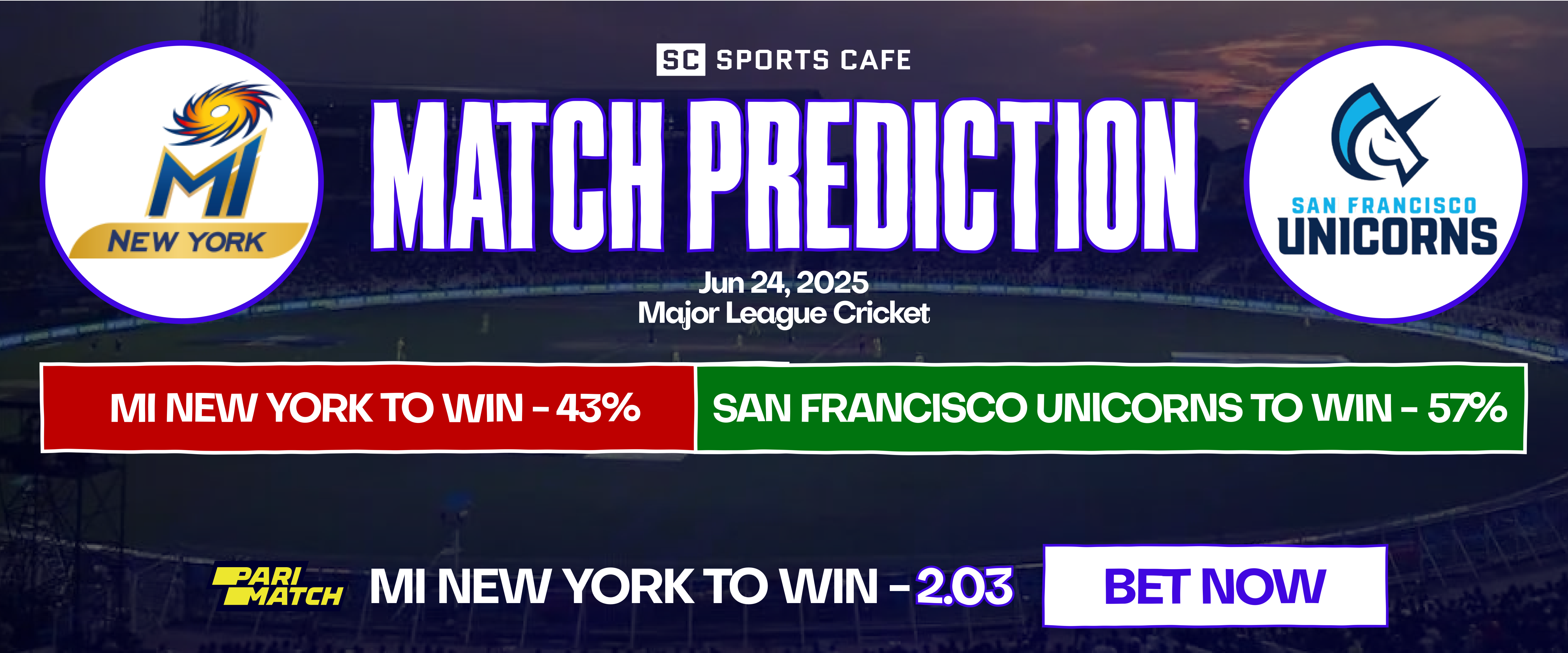 Detailed analysis and prediction from our SportsCafe experts on MI New York vs San Francisco Unicorns match