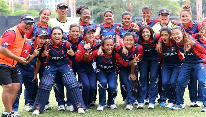 Nepal Women’s cricket team celebrating their win.