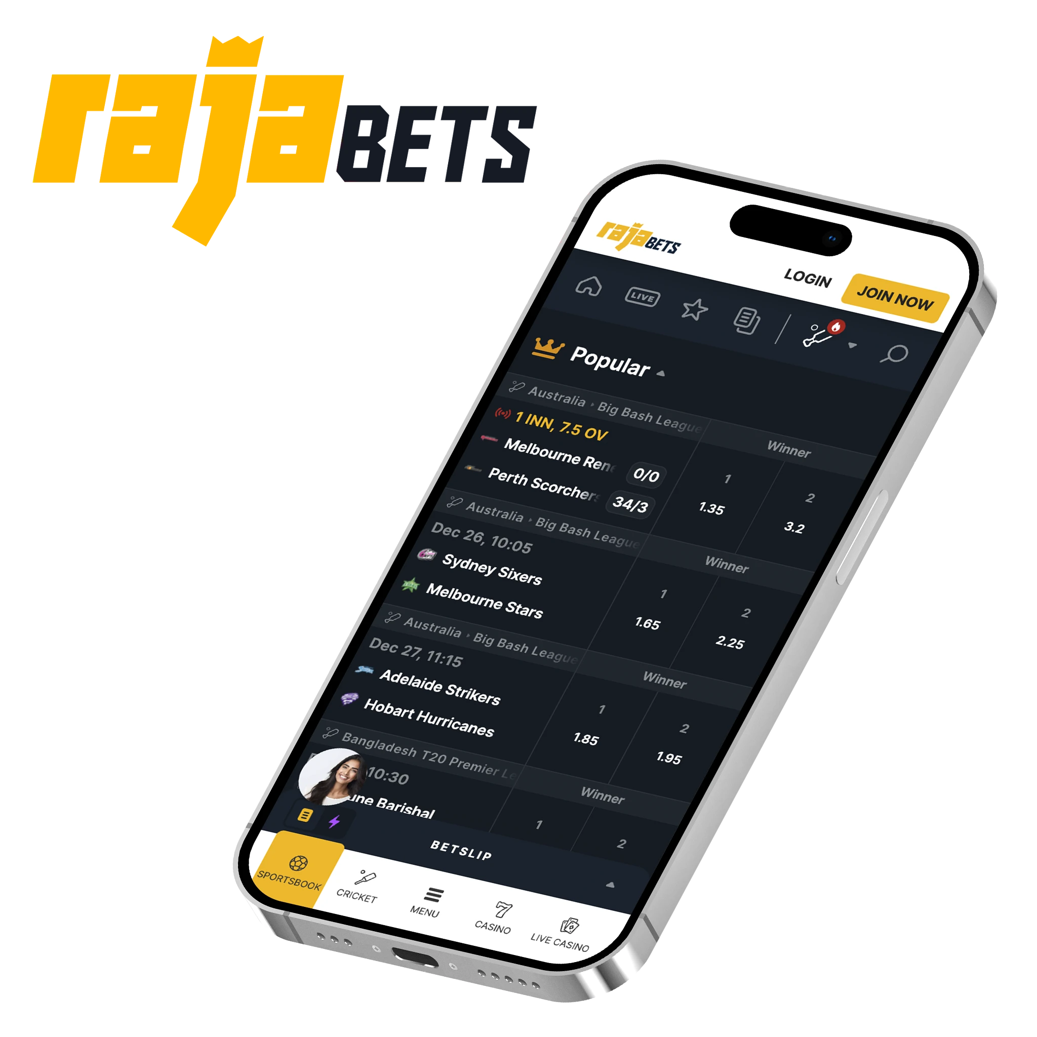 Get the Rajabets app on your mobile device and have fun placing your bets wherever you are.