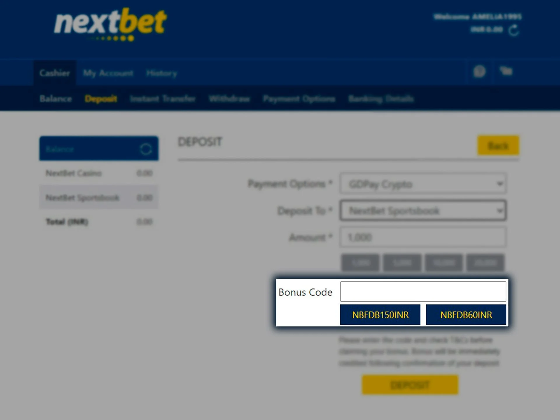 Select the Nextbet welcome bonus you would like to receive.