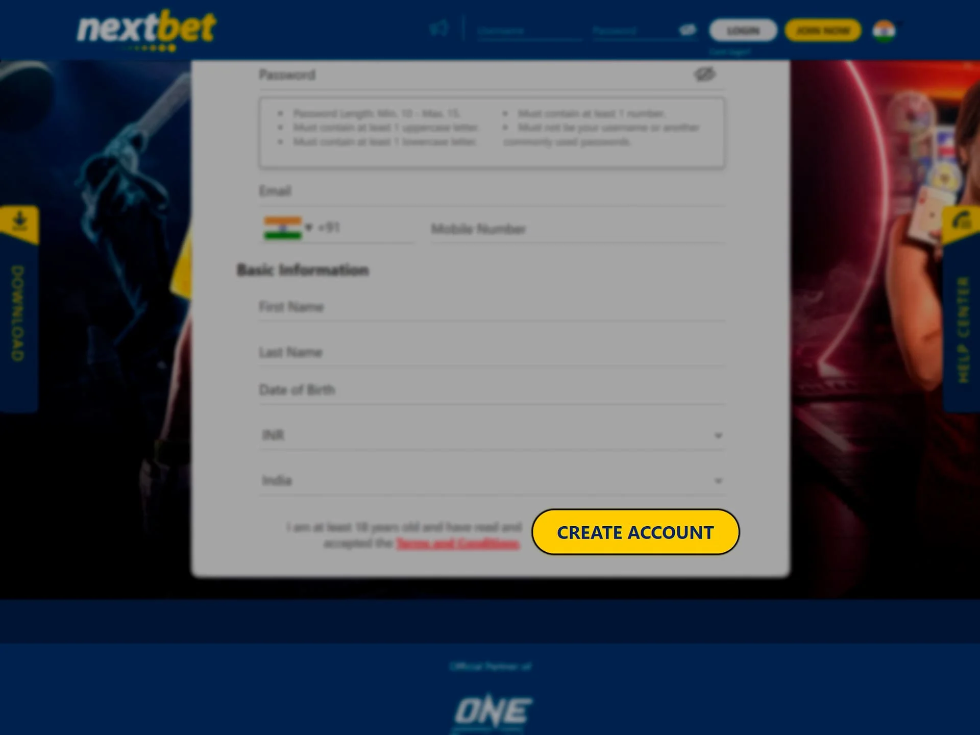Check the correctness of the entered data and confirm the Nextbet account creation.