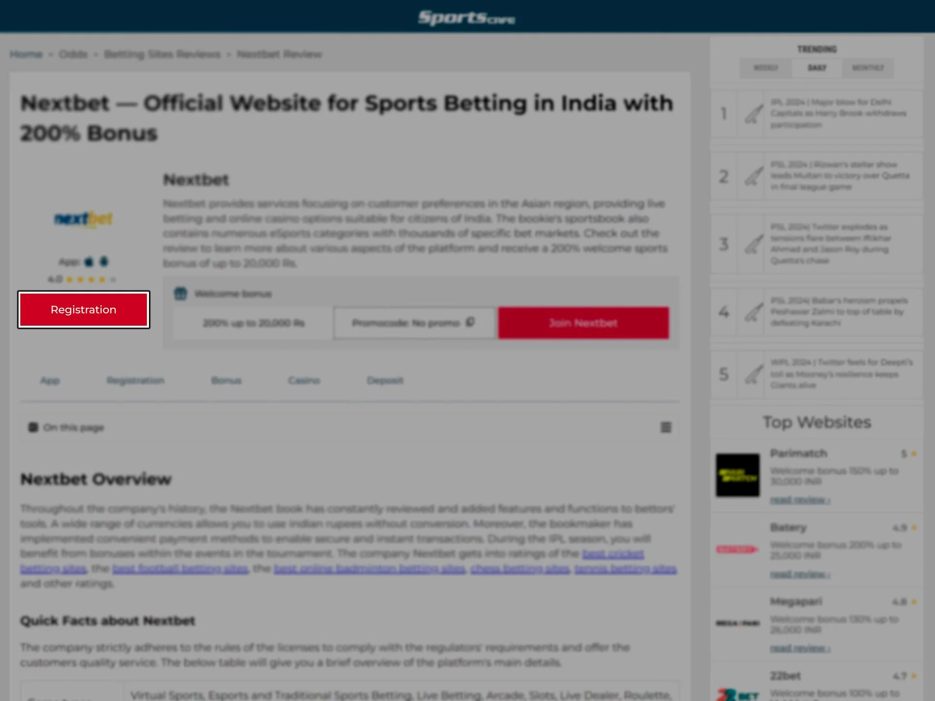 The link in the page header will take you to the official Nextbet website.