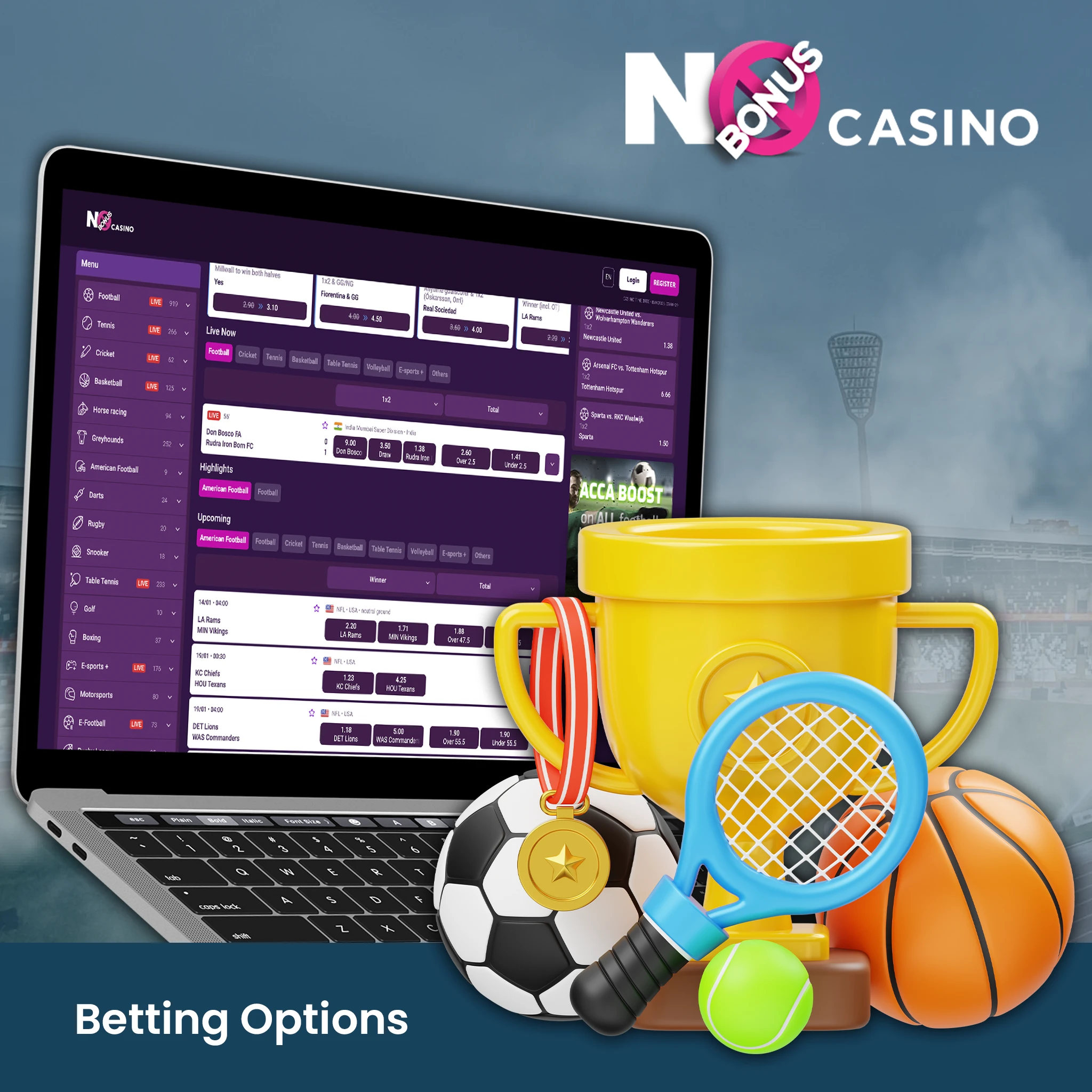 Betting Options at No Bonus Casino’s Sportsbook.