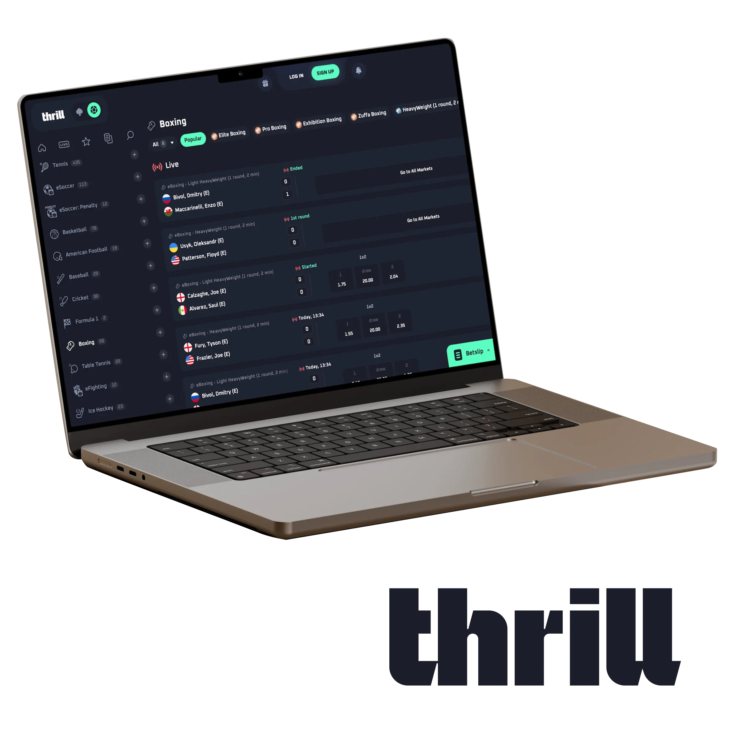 Online boxing betting markets and live odds on the Thrill sportsbook website.