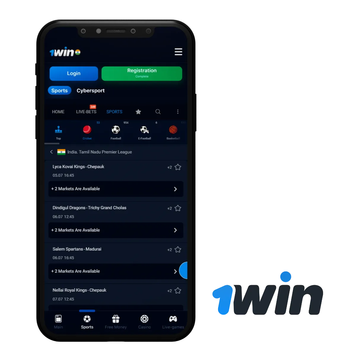 1win app is the best for cricket betting in India.