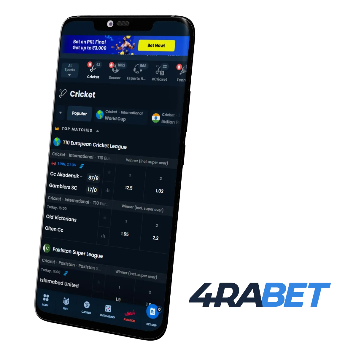 You have the opportunity to place a profitable bet on cricket using the 4rabet mobile application.