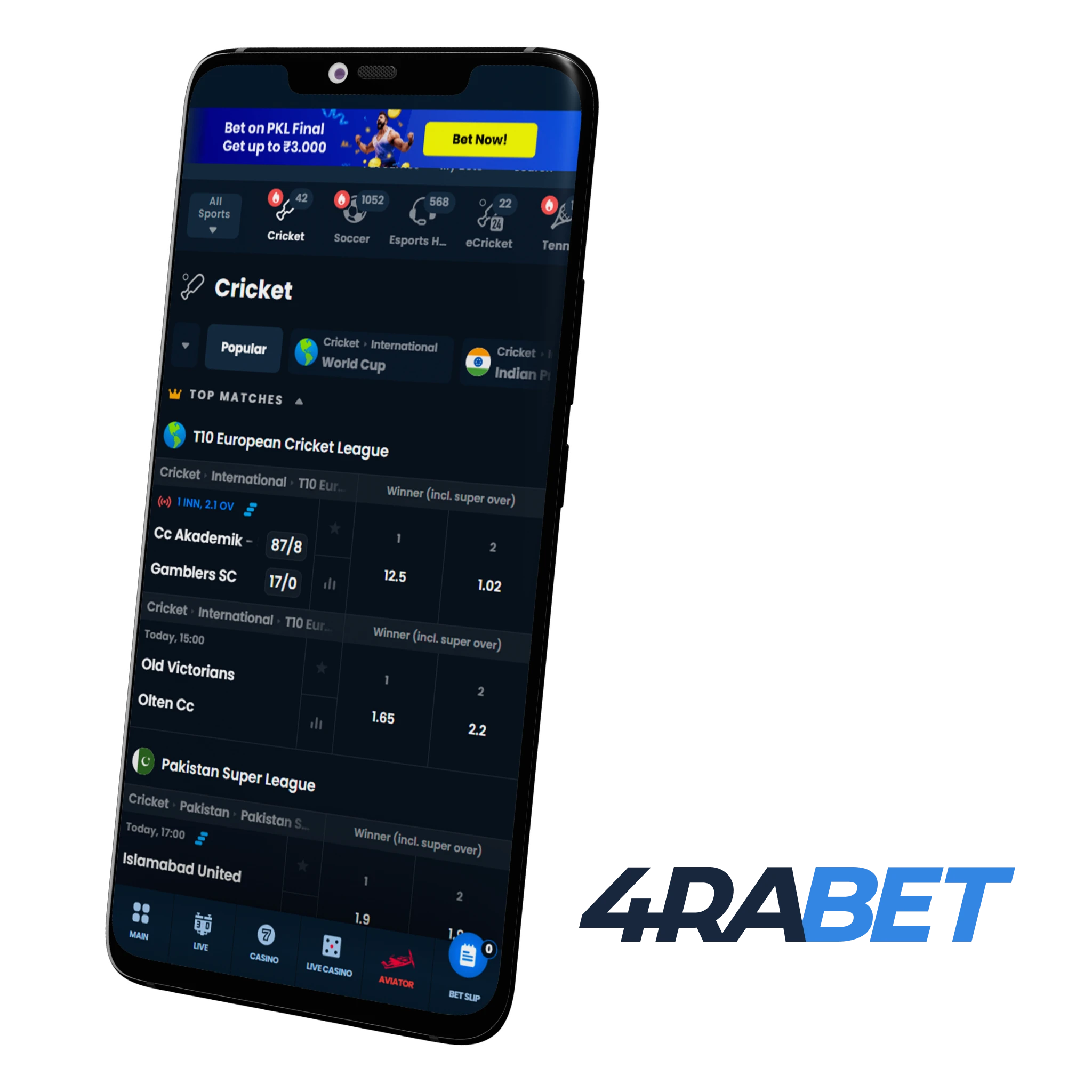 You have the opportunity to place a profitable bet on cricket using the 4rabet mobile application.