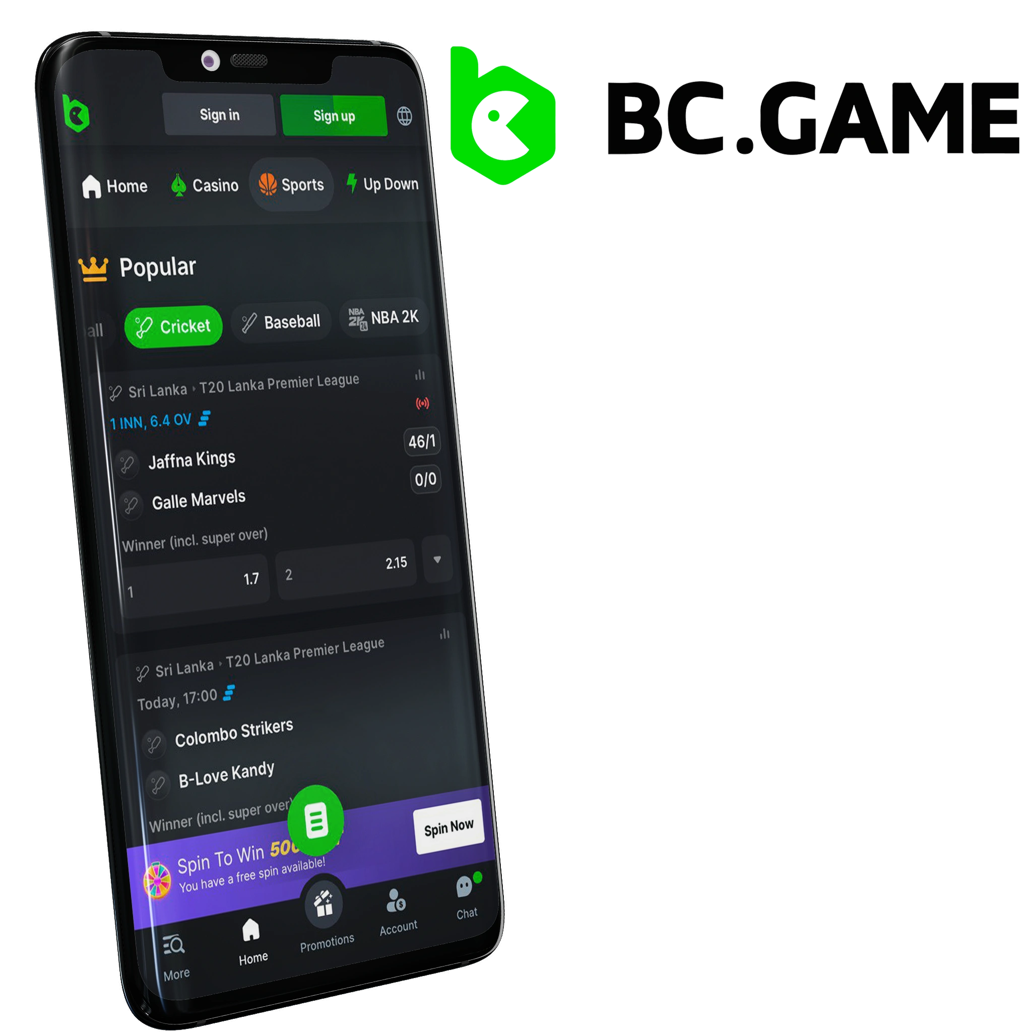 BC.Game App provides one-click access to all live cricket matches.