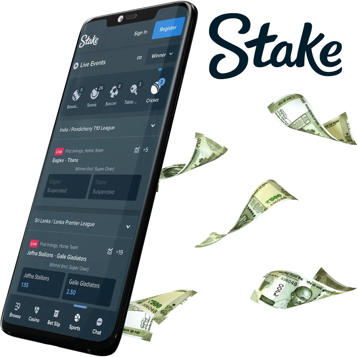 Stake App for those who are ready to bet real money on cricket and win daily due to high odds.