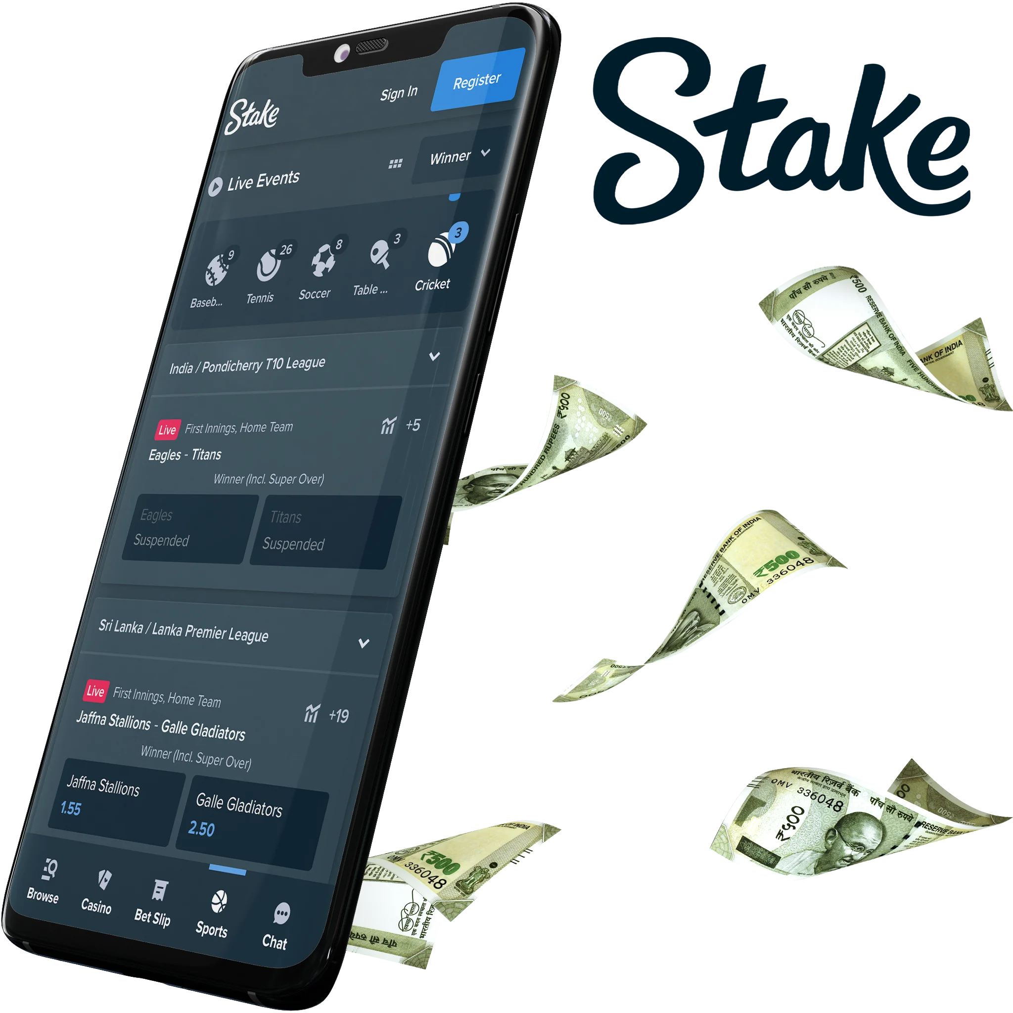 Stake App - an application where you can deposit and withdraw your winnings instantly.
