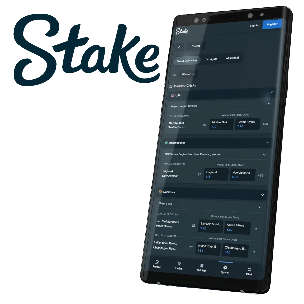 The Stake gambling platform and its Stake mobile app is the right choice for cricket betting.