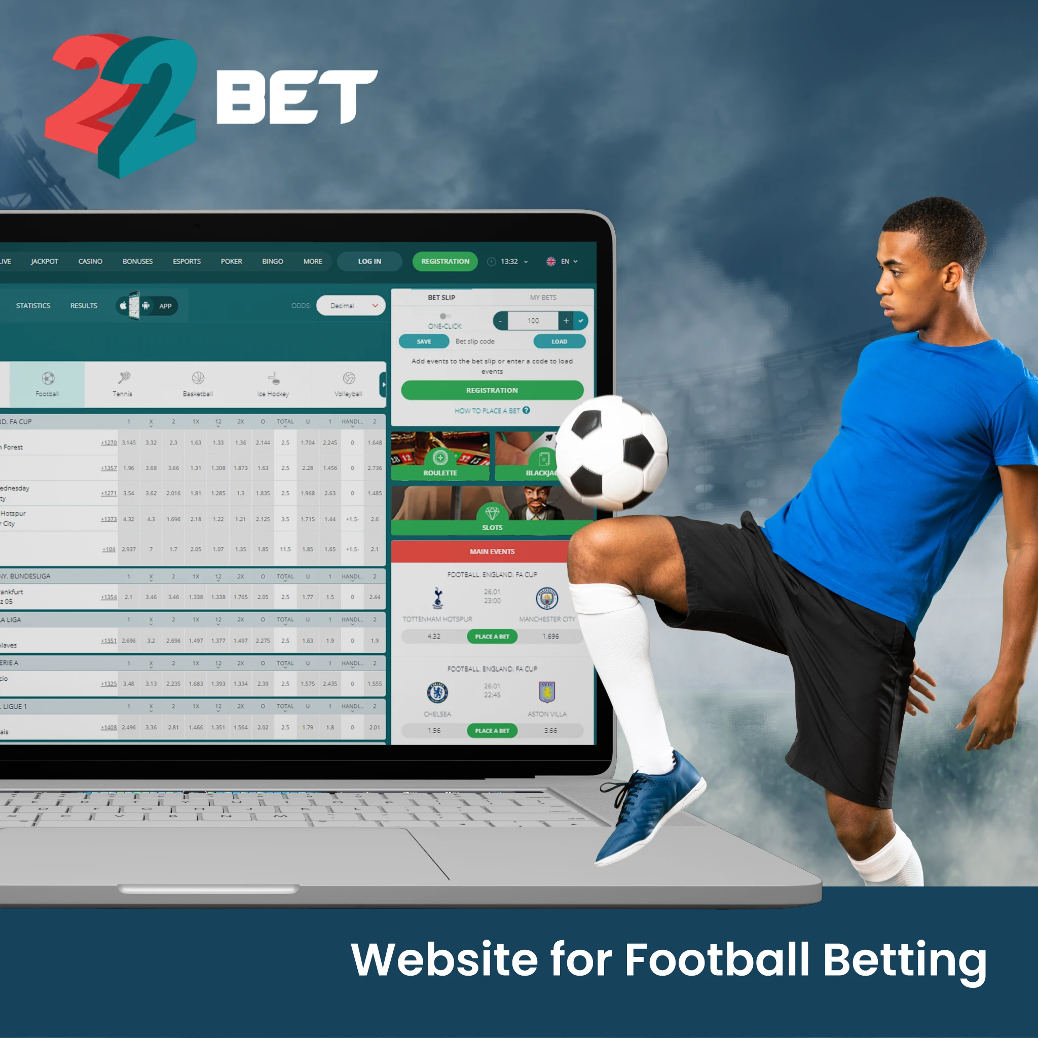 22bet regularly provides bonuses and promotions for football betting.