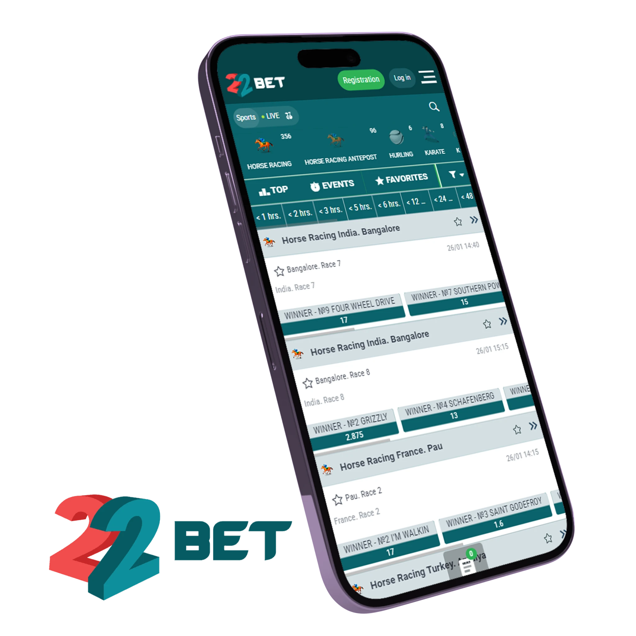 22bet has all the horse racing odds to bet on.