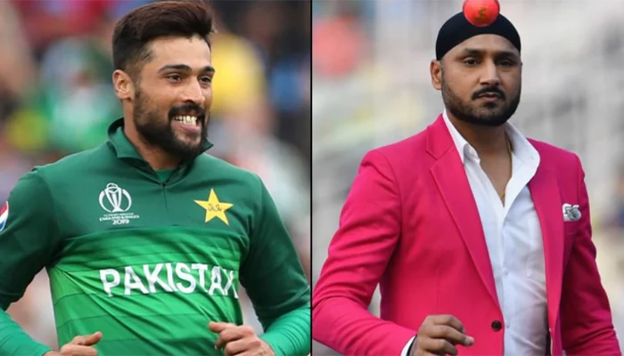 Pakistan’s Mohammad Amir and India’s Harbhajan Singh in a frame.