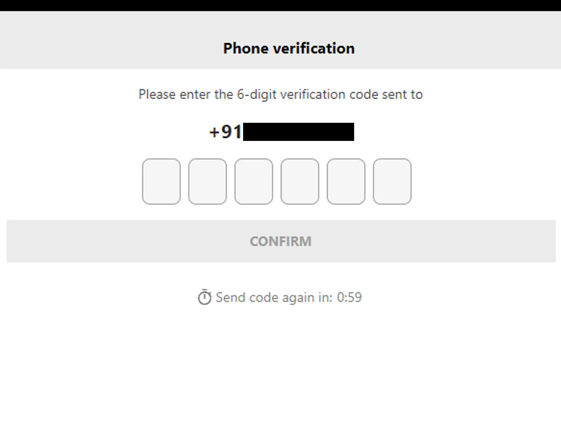 Confirm the registration with an SMS code.