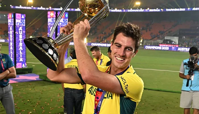 Pat Cummins with the ICC World Cup 2023 trophy.