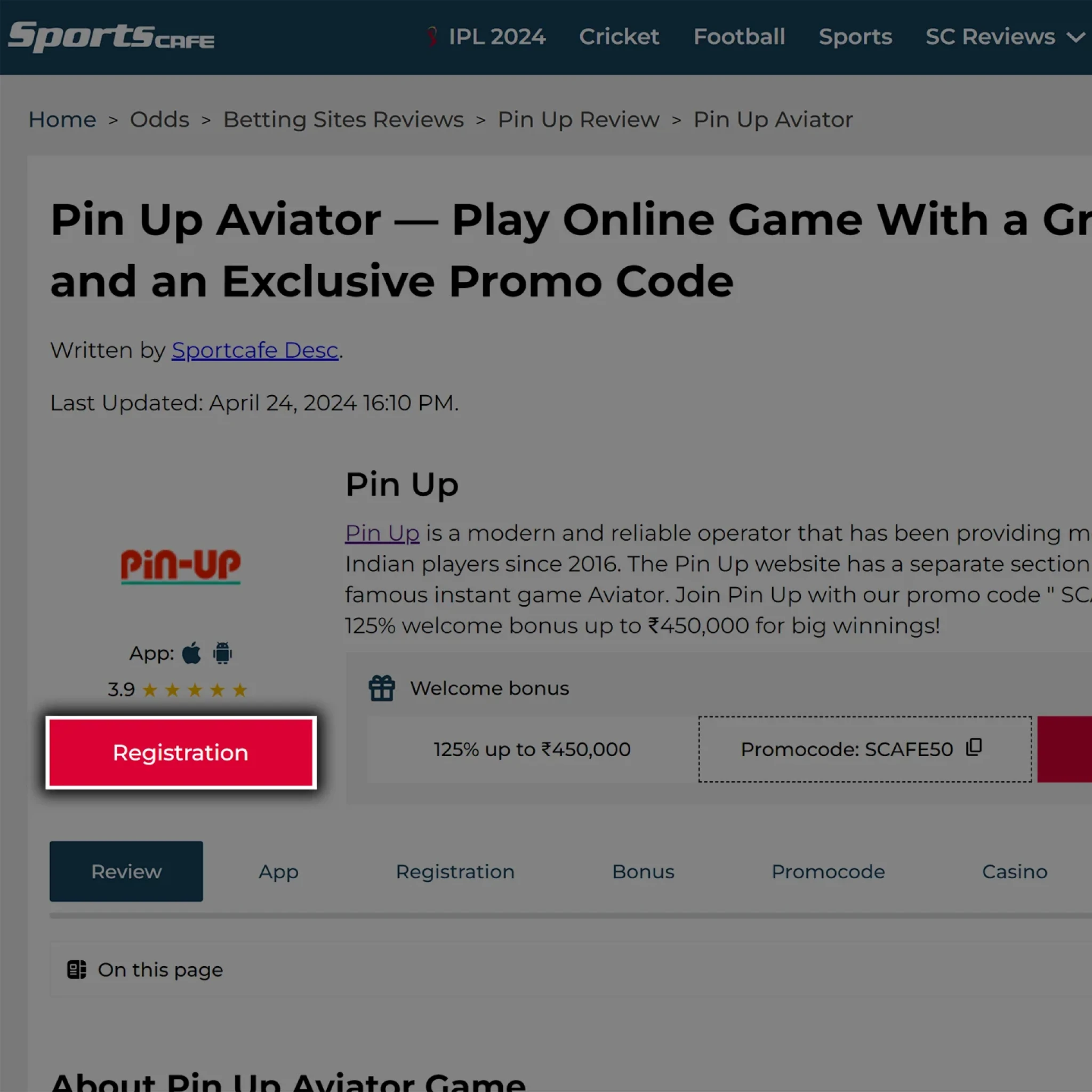 Follow the link to open the Pin Up platform.