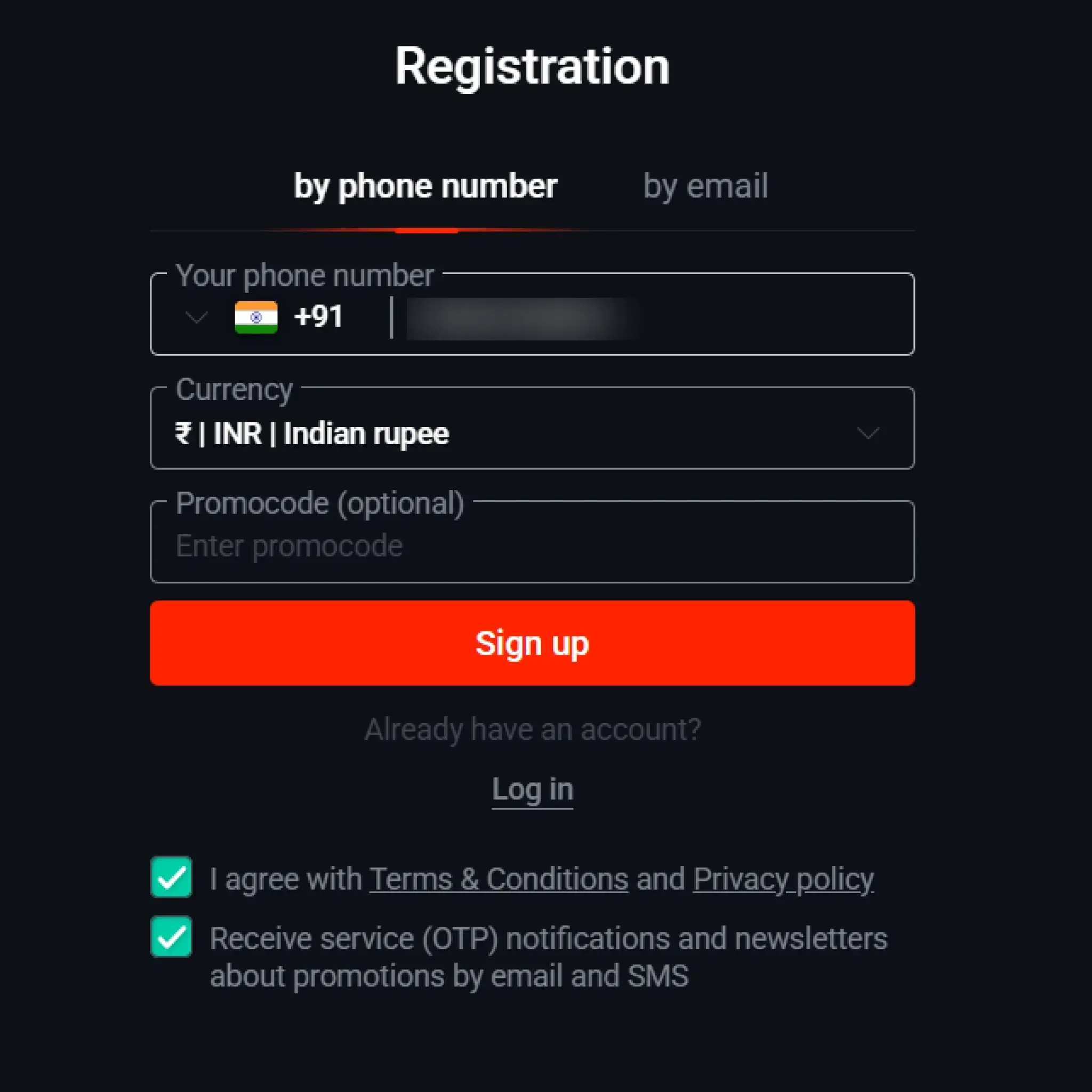 Fill in the information and complete the Pin Up registration.