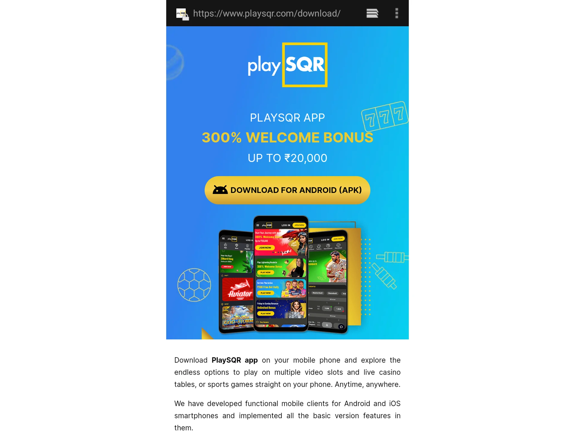 On the PlaySQR website, find the Mobile App section.