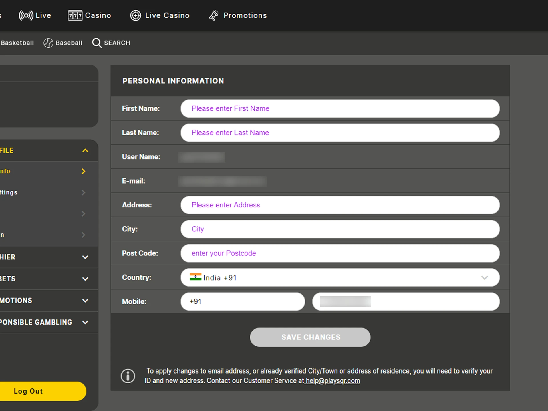 Provide your details to create a PlaySQR account.